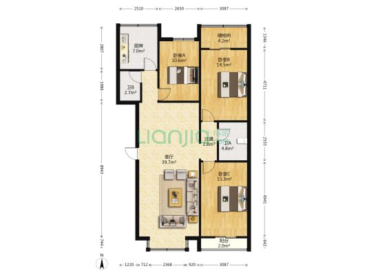 世纪名苑 3室1厅2卫 131平方