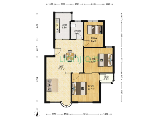谈家弄散盘 3室1厅1卫 92平方