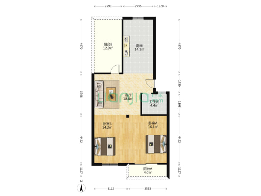 万兴凤凰广场 2室1厅1卫 67平方