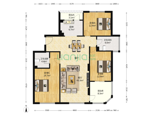 世纪城惜春苑 3室1厅2卫 146平方