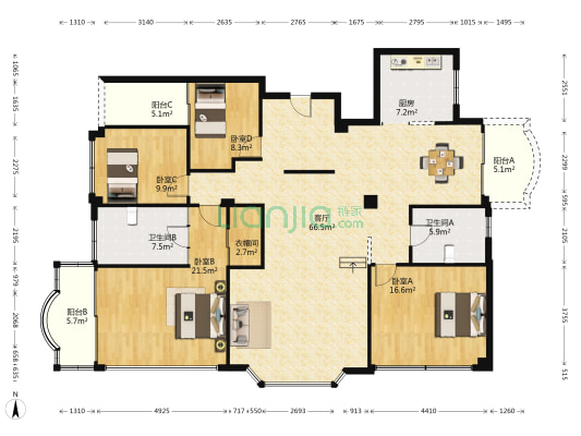 金房苑琴园 4室1厅2卫 189平方