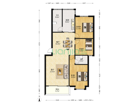豪景苑 3室2厅2卫 113平方