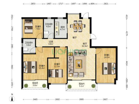 碧桂园濠月湾 4室1厅2卫 136平方
