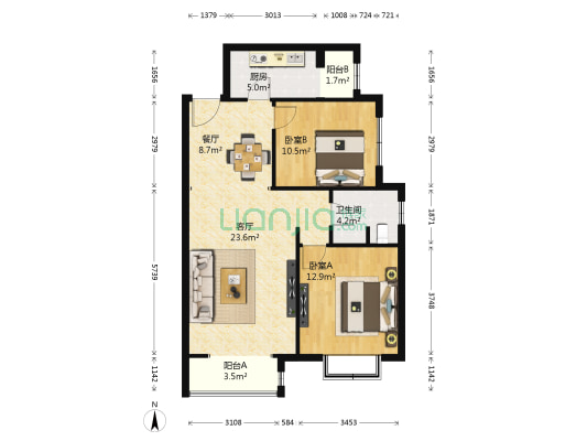 凌云名苑 2室2厅1卫 96平方