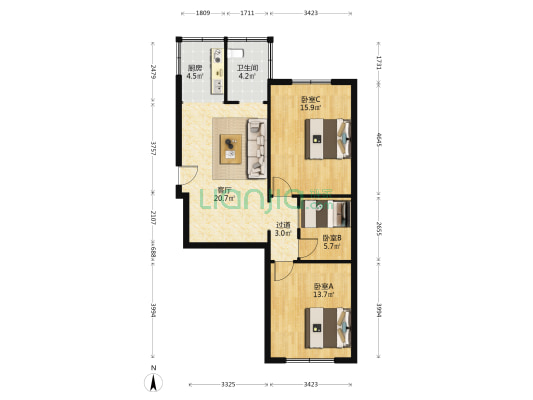 兰园西街84号 3室1厅1卫 81平方