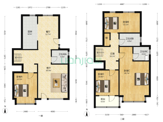 三庆龙山墅 4室2厅3卫 170平方