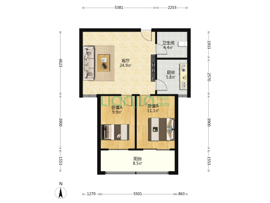 新奥花园 2室1厅1卫 85平方