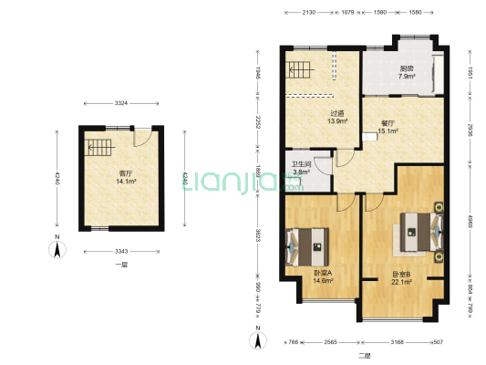 雅戈尔风尚 2室2厅1卫 127平方