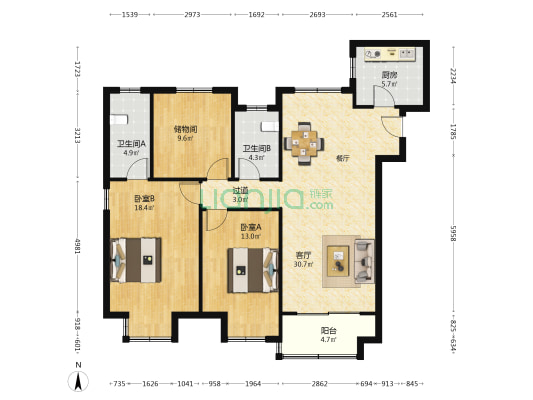 青埭花苑 2室1厅2卫 130平方