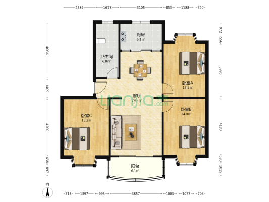 苏锦一村锦月新居 3室1厅1卫 106平方