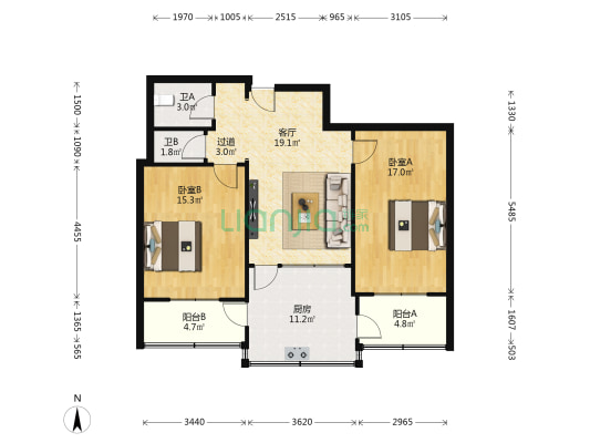 省考试院宿舍 2室1厅2卫 84平方