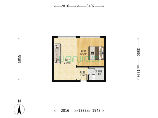 奉天银座 1室1厅1卫 54平方