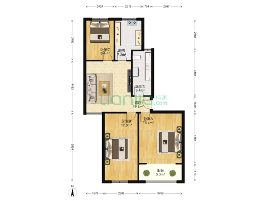 恒锦花园 3室1厅1卫 96平方