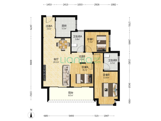 华侨城天鹅堡 3室1厅2卫 96平方