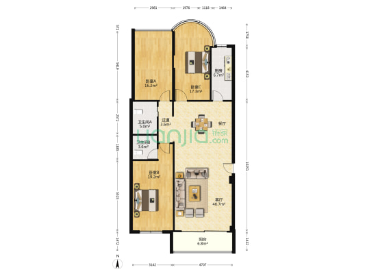 阳明楼 3室1厅2卫 153平方