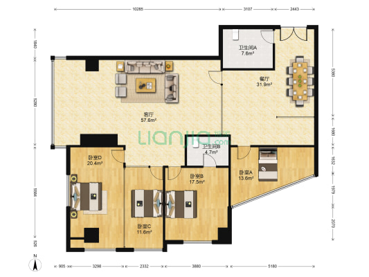 华辰大厦 4室2厅2卫 193平方