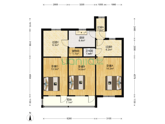 运河南路 3室0厅1卫 90平方