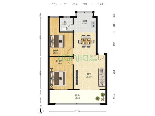 江滨家园一期 2室1厅1卫 94平方