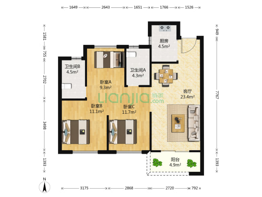 山澜苑 3室1厅2卫 89平方