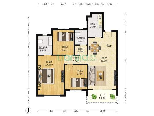 金科城壹号院 3室1厅2卫 118平方