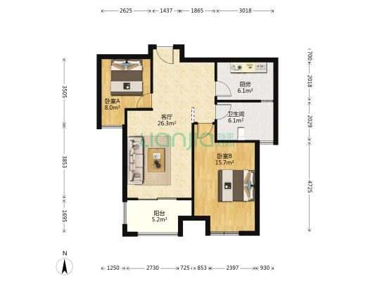 鑫苑景城 2室1厅1卫 81平方