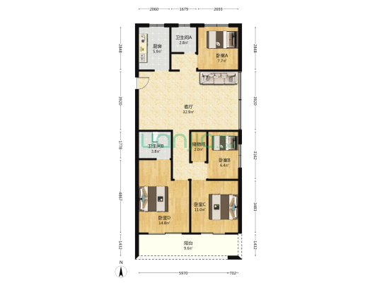 新谷家园 4室1厅2卫 125平方