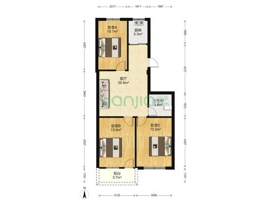 树兜花园新村 3室1厅1卫 96平方