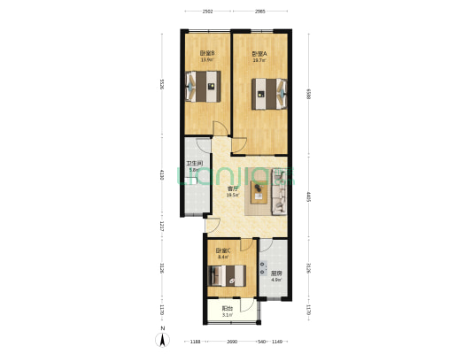 二里井西队 3室1厅1卫 91平方