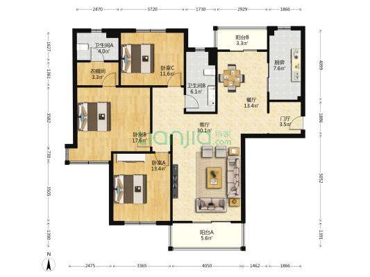 上海滩新昌城 3室2厅2卫 158平方