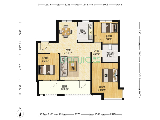 中交中央公元锦府 3室1厅1卫 114平方