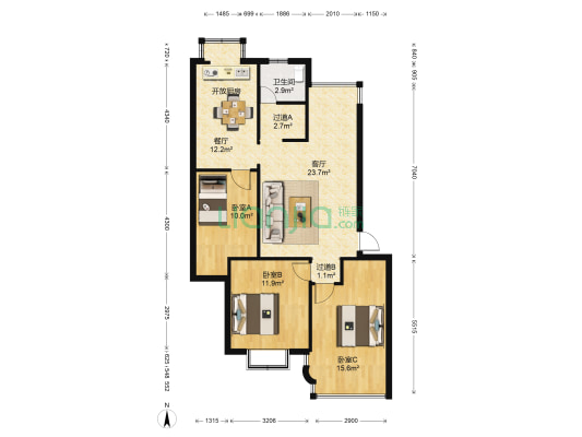 新迎小区八组团 3室2厅1卫 78平方