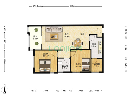 中骏四季阳光 2室1厅1卫 82平方