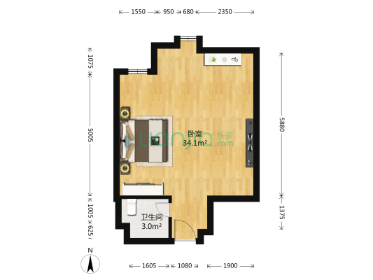 南尚国际 1室0厅1卫 37平方