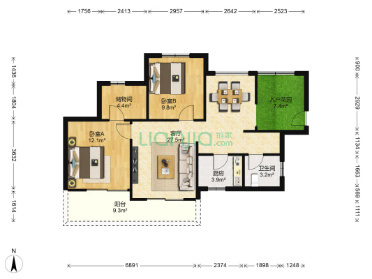 滨湖世纪城琼林苑 2室1厅1卫 95平方