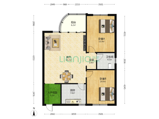 美和家園 2室1厅1卫 111平方