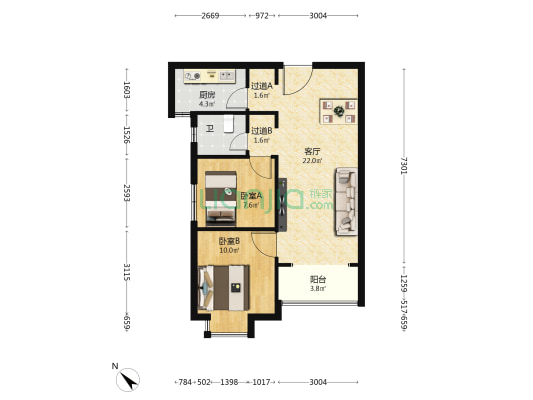夏瑶雅苑 2室1厅1卫 78平方