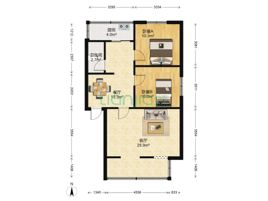 成航苑 2室2厅1卫 75平方
