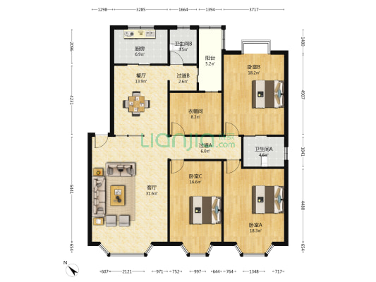 电信小区 3室2厅2卫 160平方