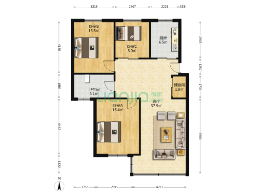 南林苑 3室1厅1卫 104平方