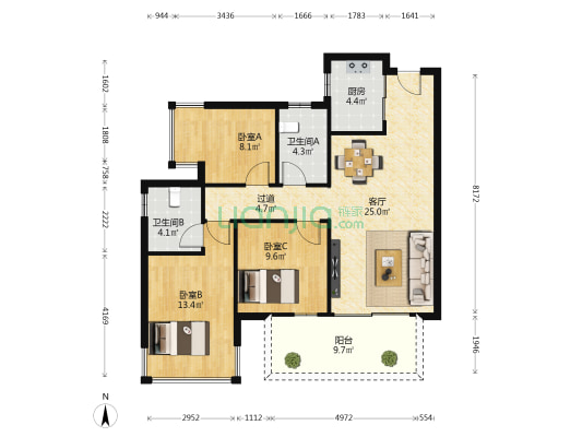 彰泰江景湾 3室1厅2卫 92平方