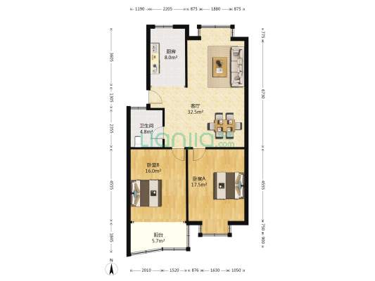 鸿发家园 2室1厅1卫 109平方