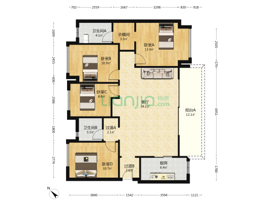 保利西汇智慧云城 4室1厅2卫 128平方