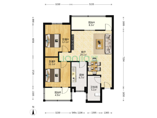 国祯环保科技有限公司宿舍 2室1厅1卫 85平方