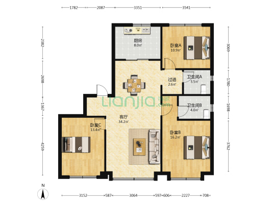 天地源云水天境 3室1厅2卫 142平方