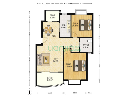 一品新筑苑 2室1厅1卫 94平方
