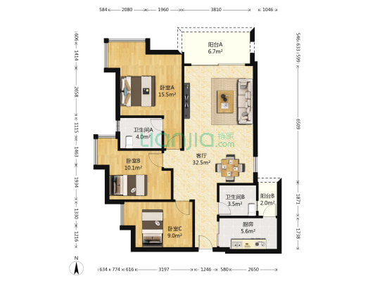 泓景花园 3室1厅2卫 111平方