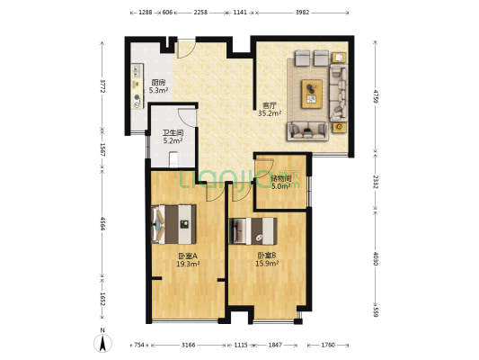 志合府 2室1厅1卫 114平方