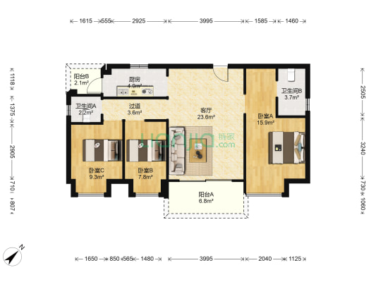 环豪雅居 3室1厅2卫 103平方