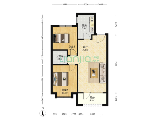 红星天悦 2室1厅1卫 88平方