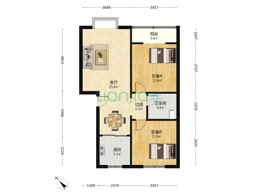 晶宝楼 2室1厅1卫 85平方